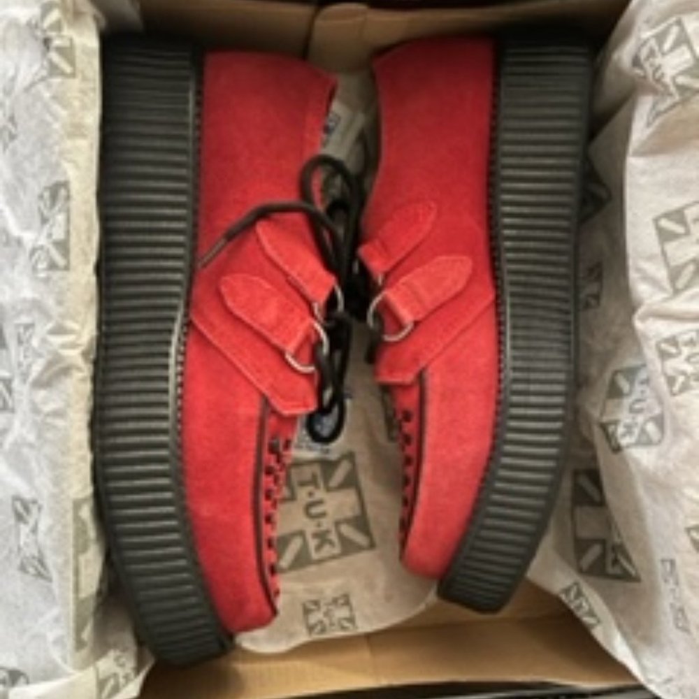 T.U.K Red Suede Viva Low Creepers